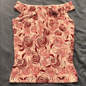Rose pattern boat neck tank top with bow